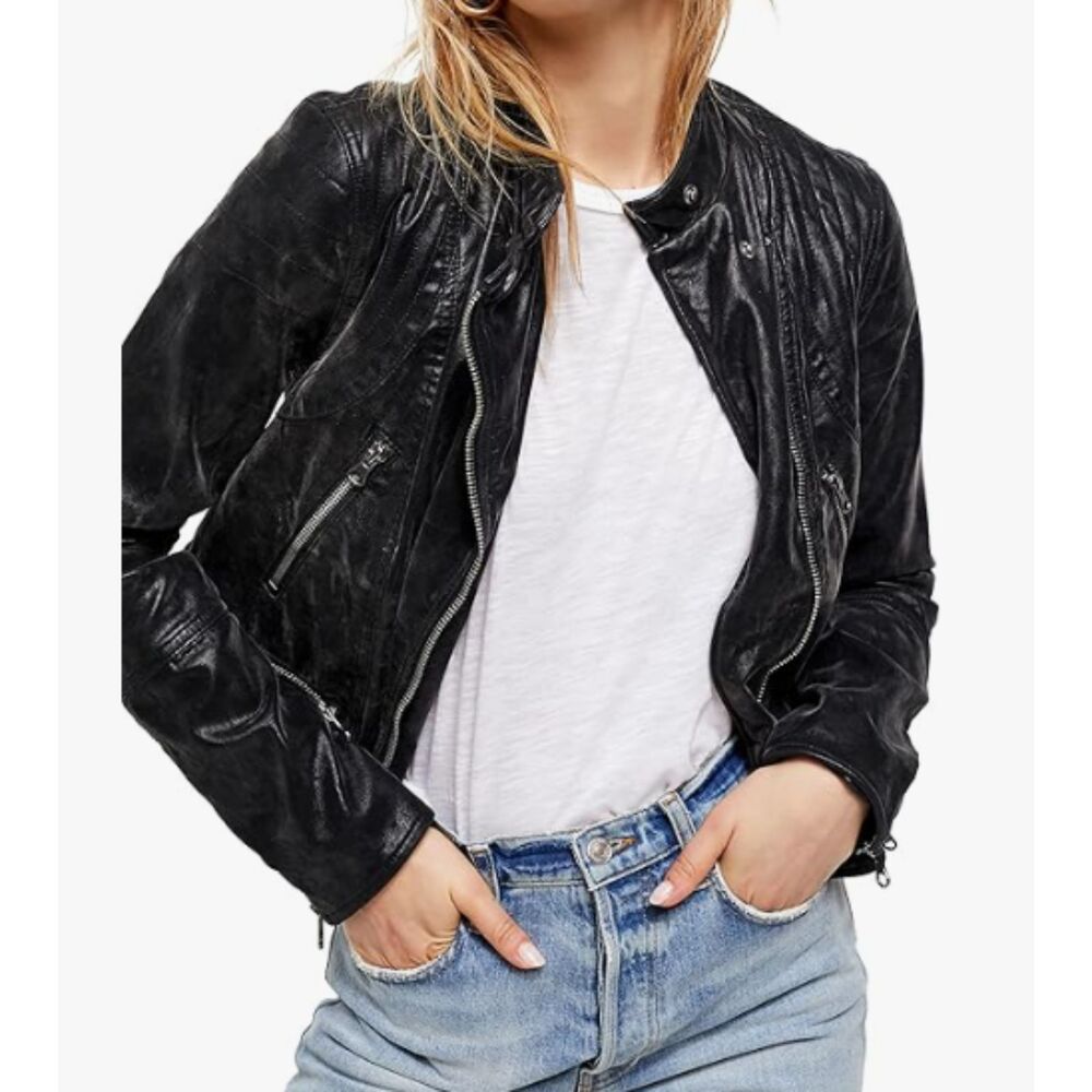 We The Free Black Faux Leather Moto Jacket
